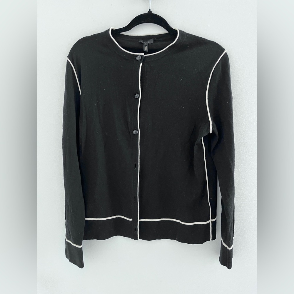 Escada Black Cardigan with White Trim wool blend